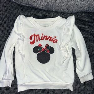 Disney White Minnie Ruffle-Shoulder Sweatshirt with Red Glitter Script